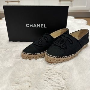 Chanel Espadrilles Black Linen Size 36